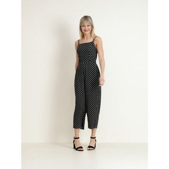Old Navy Polka Dot Square Neck Cami Jumpsuit Romper Black White XL Summer Smock - Picture 3 of 13